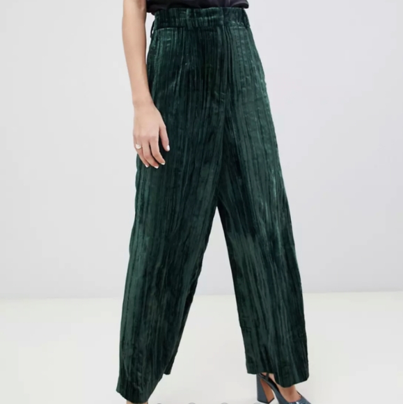 ASOS Forest Green High Waisted Velvet Trousers